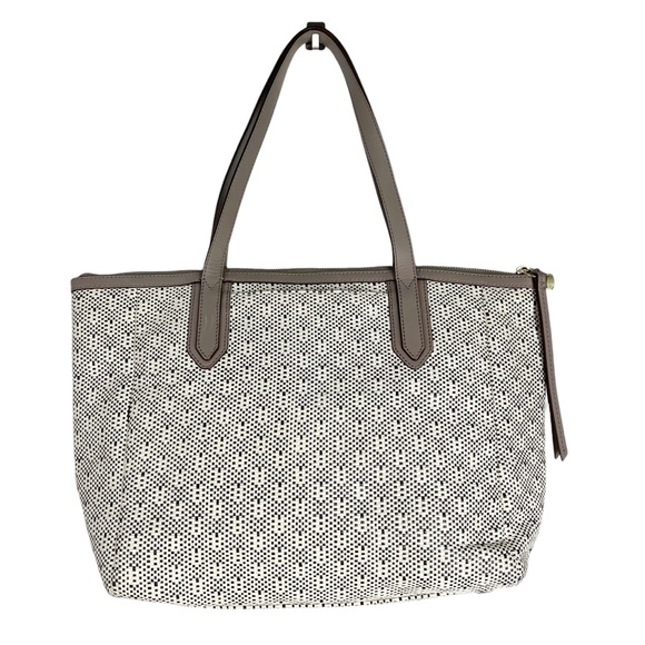 FOSSIL Sydney Tote Ivory Woven Grey Leather Trim with Gold Hardware - Picture 4 of 12